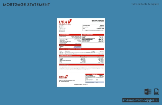 Mali United Bank for Africa – Beispiel eines Hypothekenauszugs (Word- und PDF-Datei)